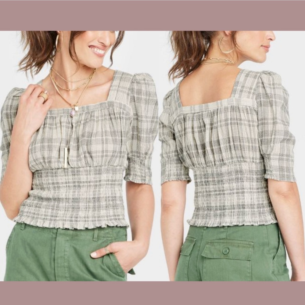 #1 ✨NWT Universal‎ Thread [ Small ] Puff Elbow Sleeve Smocked Fitted Blouse